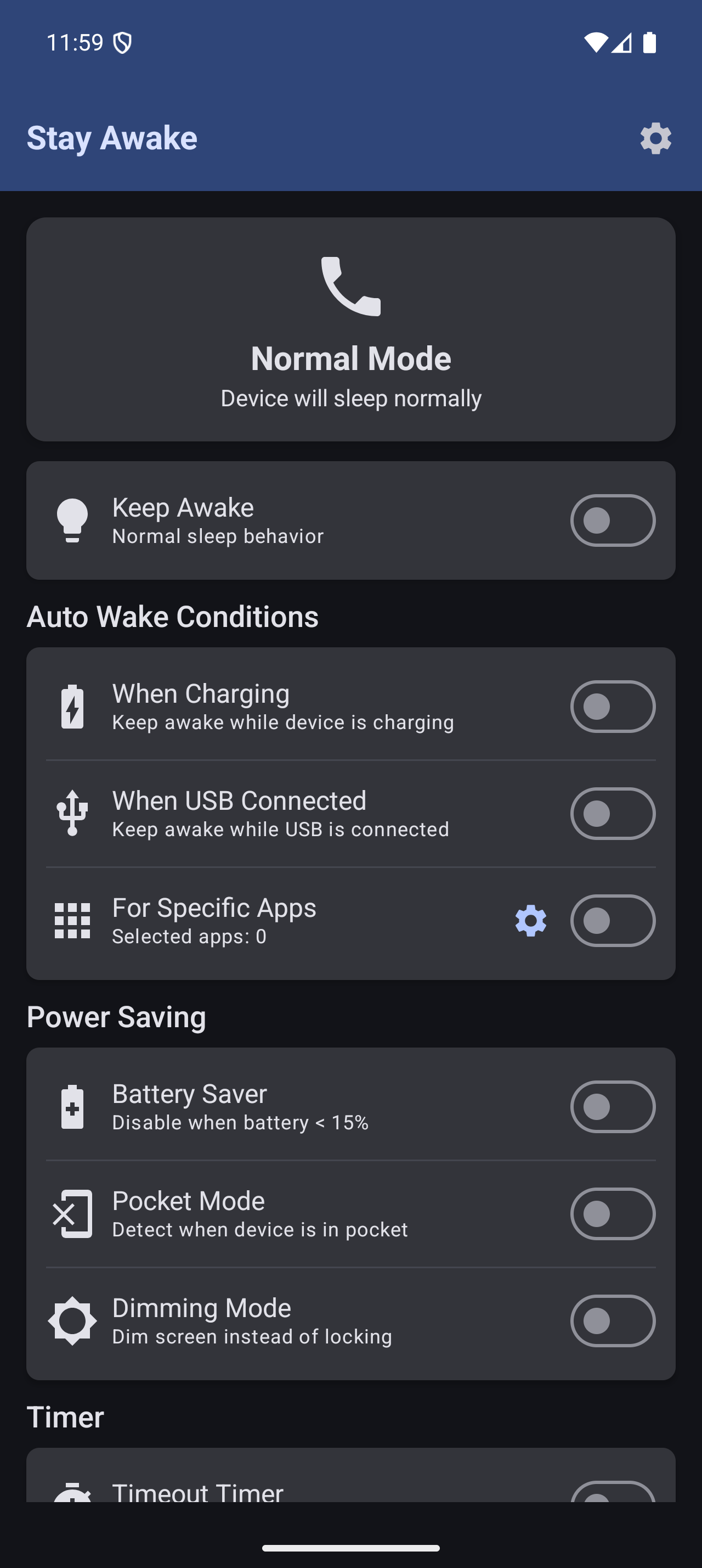 Stay Awake main screen