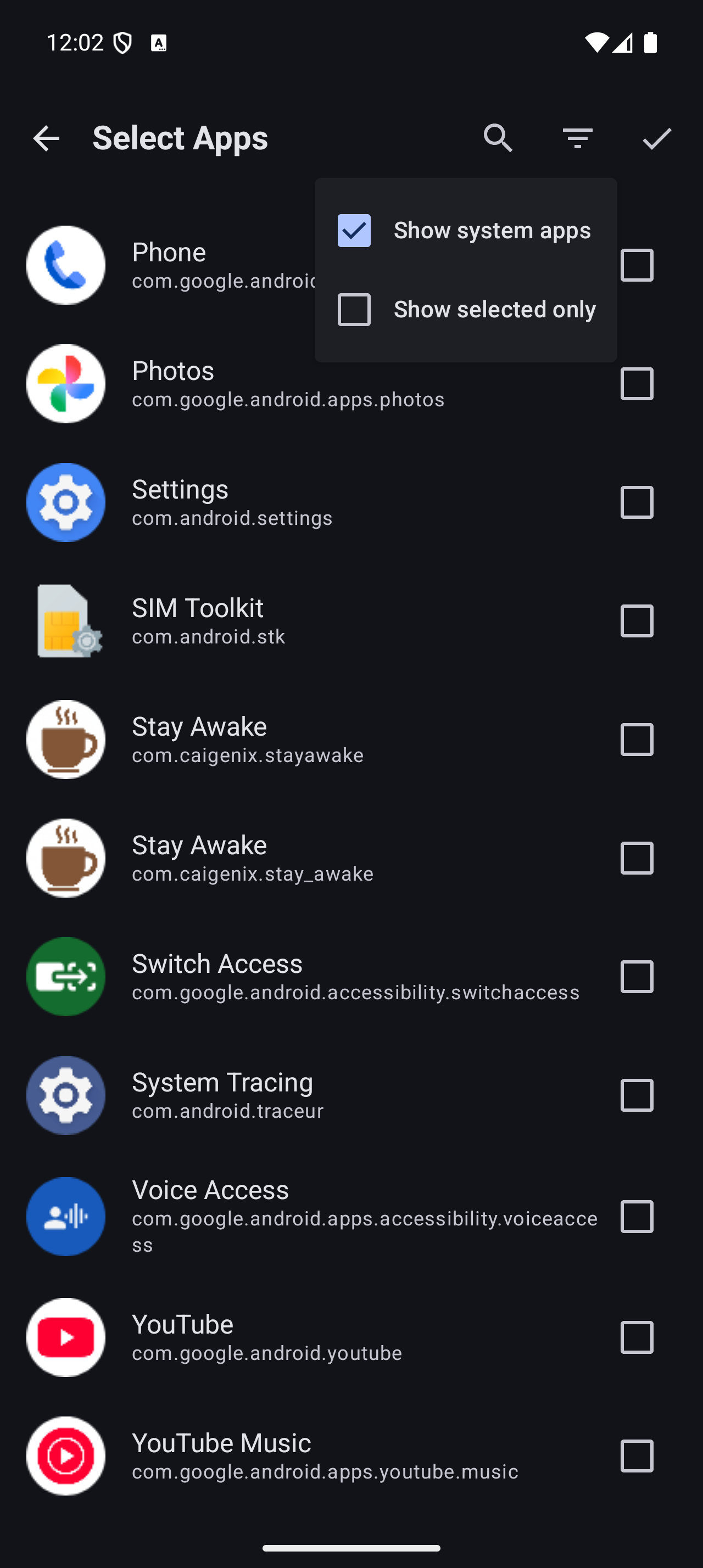 Stay Awake app selection